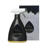 Black Roomspray Aqua Raghba fles met witte spray nozzle voor een frisse geur
